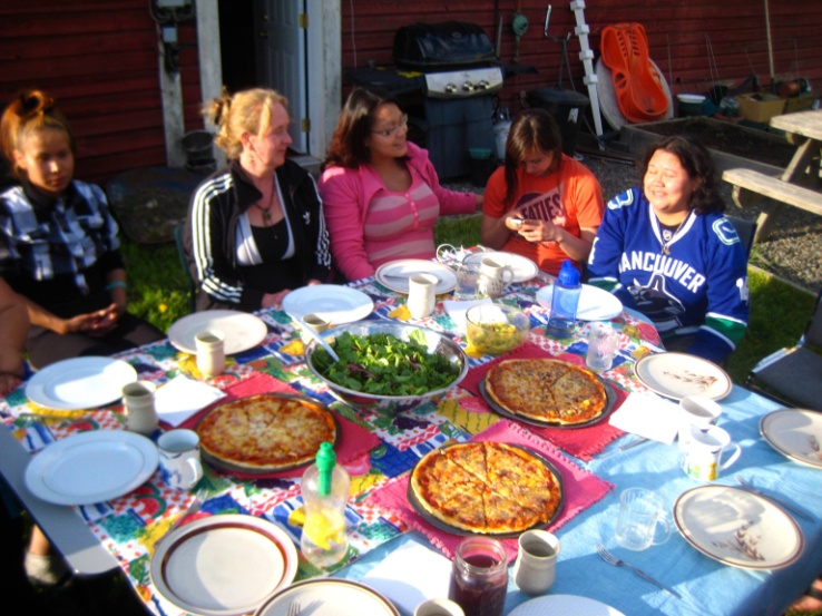 Young women sharing a meal