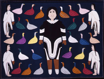 image of Women with Birds  by Inuit artist Winnie Tatya, from the Collection of Aboriginal Affairs and Northern Development Canada. Reproduced with the permission of Winnie Tatya.